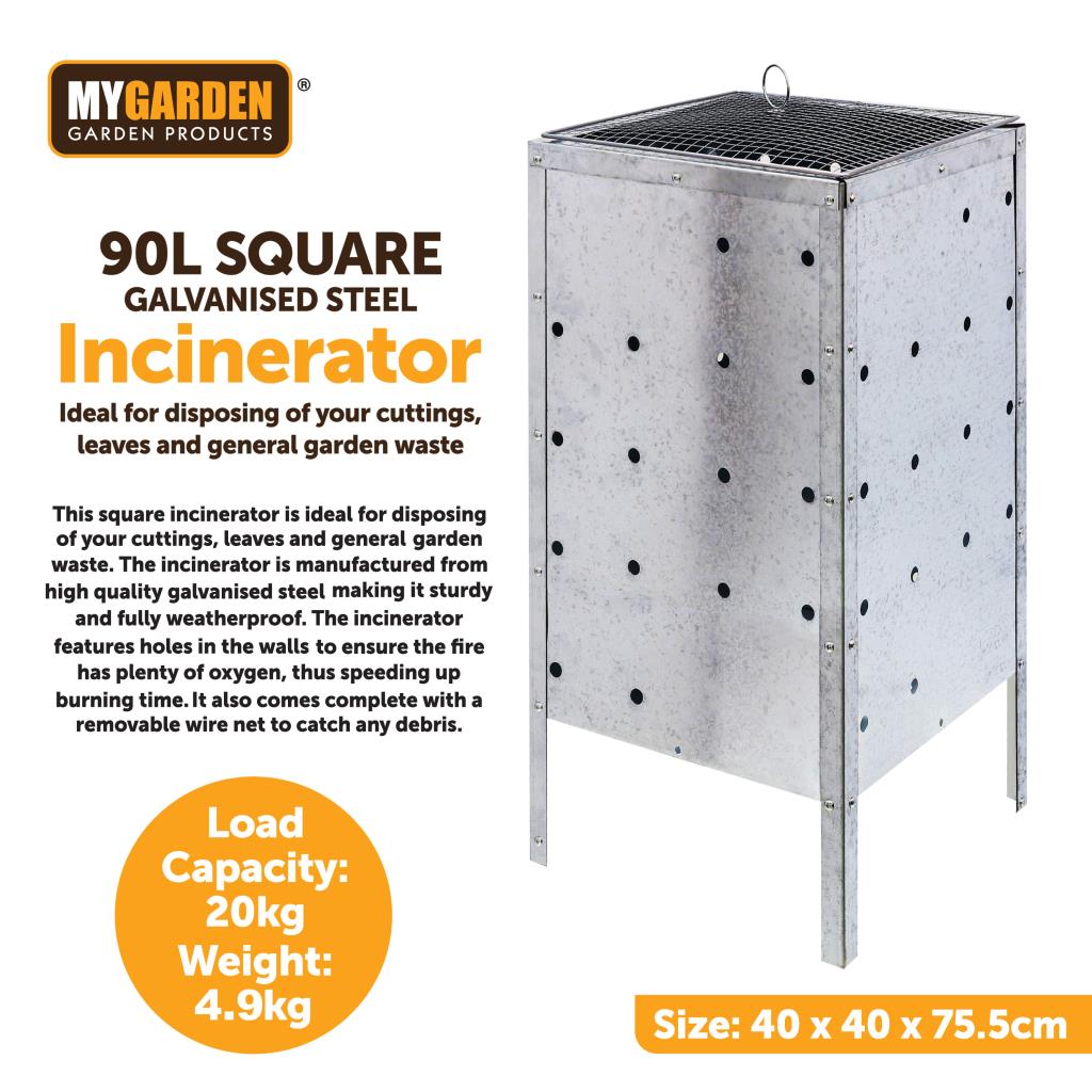 90L Galvanised Steel Garden Incinerator Outdoor Waste Bin Fire BBQ Burner Leaves