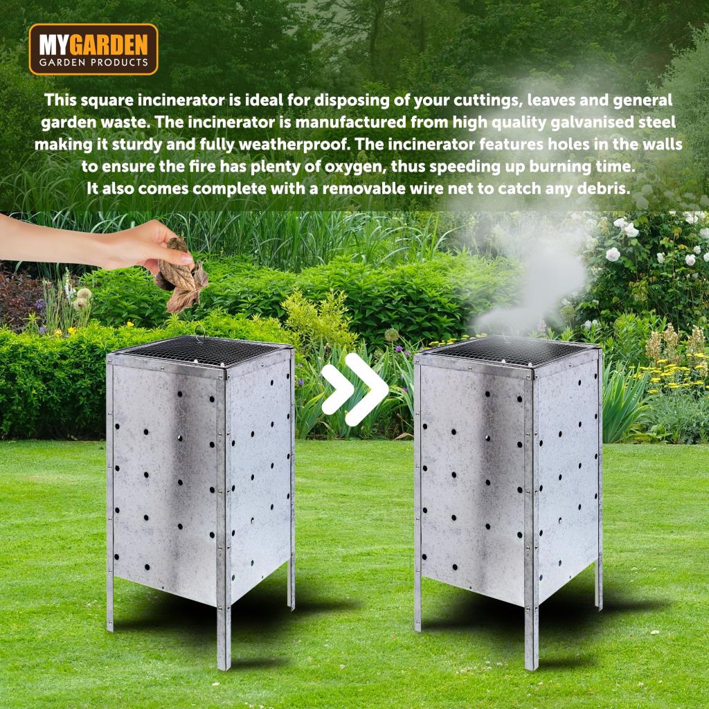 90L Galvanised Steel Garden Incinerator Outdoor Waste Bin Fire BBQ Burner Leaves