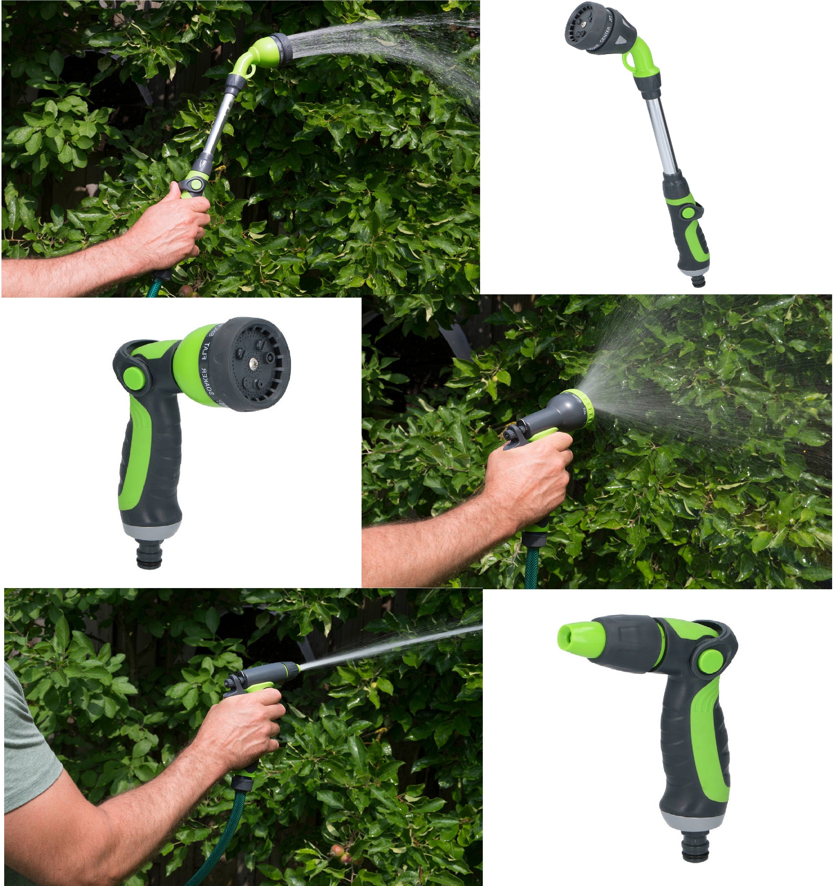 3Pcs Garden Spray Nozzle Gun Set Head Wand 8 Function Extendable Adjustable ABS