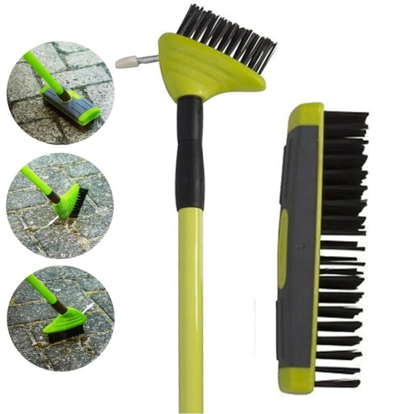 3 in 1 Telescopic Weed Remover Brush Wire Head Paving Decking Clean Scrub Moss