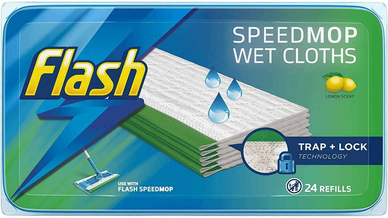 24 x Flash Speedmop Wet Cloth Pads Refills Multi-Surface Cleaner Lemon Scented