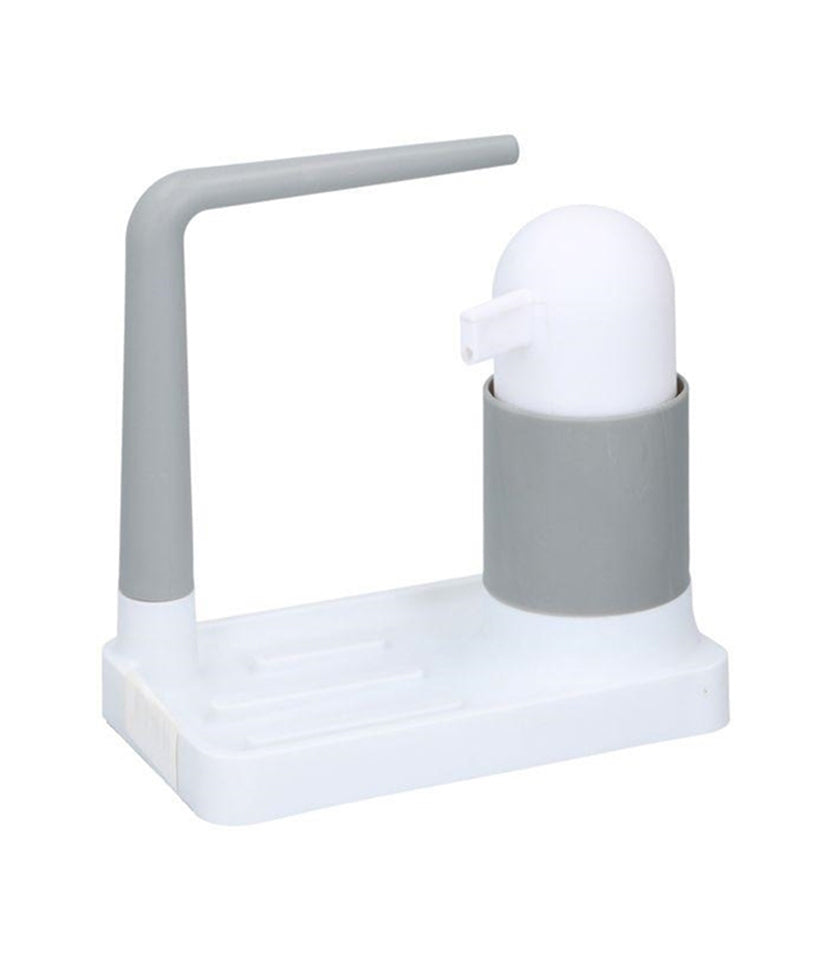 Kitchen Soap Dispenser with Sponge Holder Sink Organiser Non-Slip White & Grey