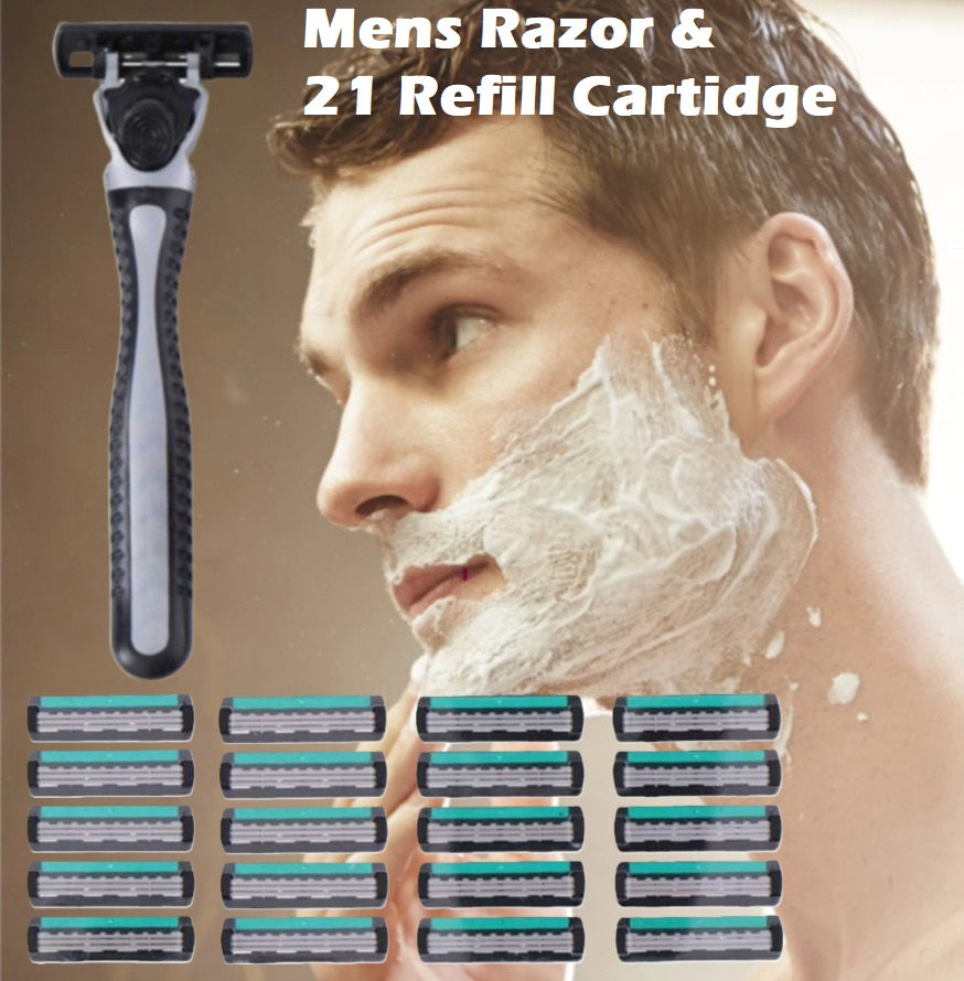 21Pcs Razor Blades Mens Shaving Shave Everyday Use Hygiene 3 Blades Disposable