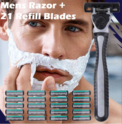 21Pcs Razor Blades Mens Shaving Shave Everyday Use Hygiene 3 Blades Disposable