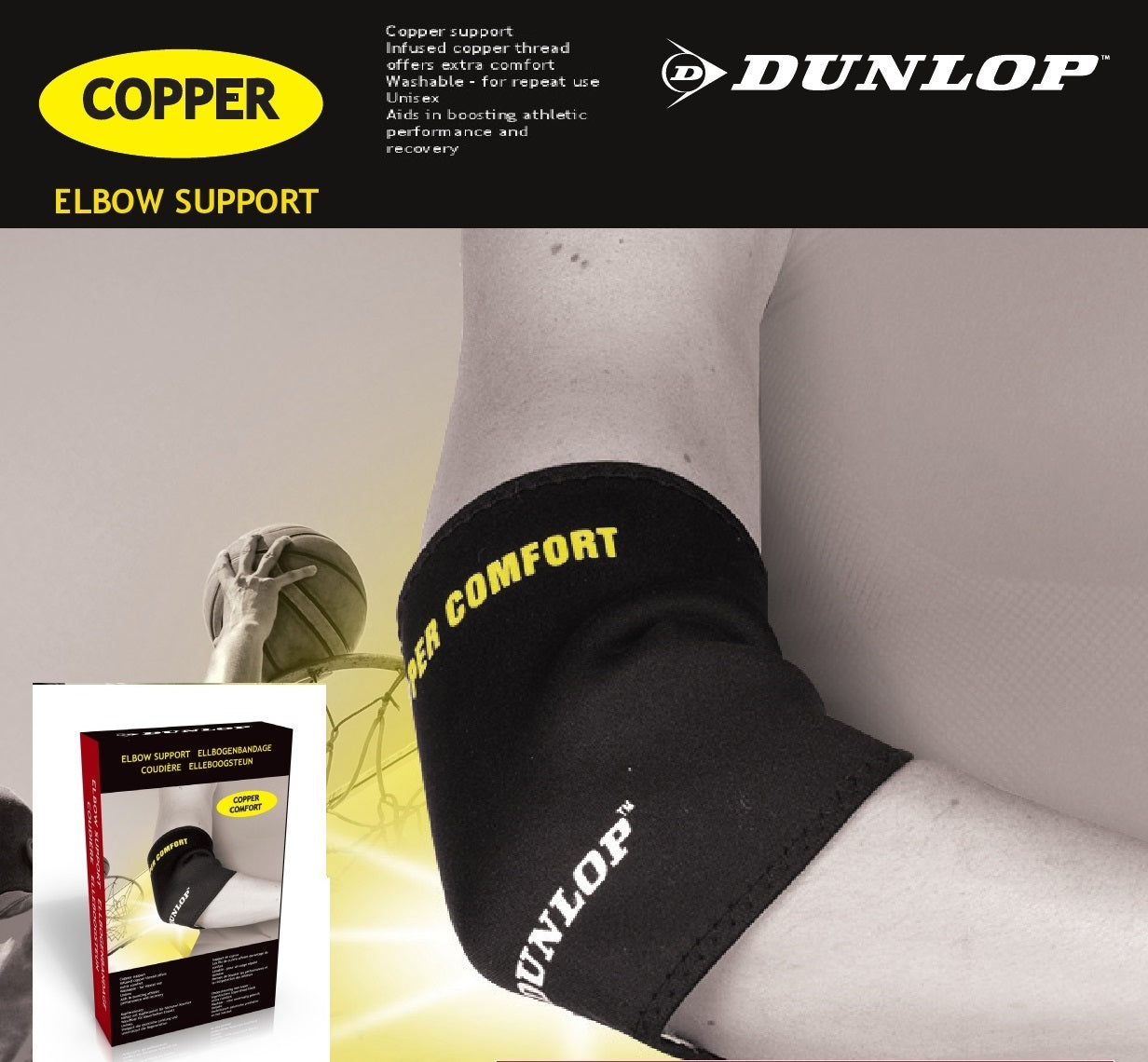 Dunlop Copper Infused Ankle Knee Elbow Comfort Support Belt Sports Pain Relief