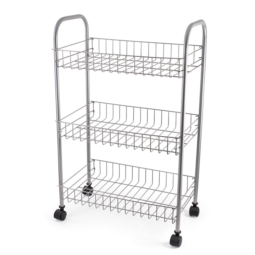 3 Tier Fruit Trolly Basket Rack Kitchen Storage Vegetable Cart Wheels Roller DIY