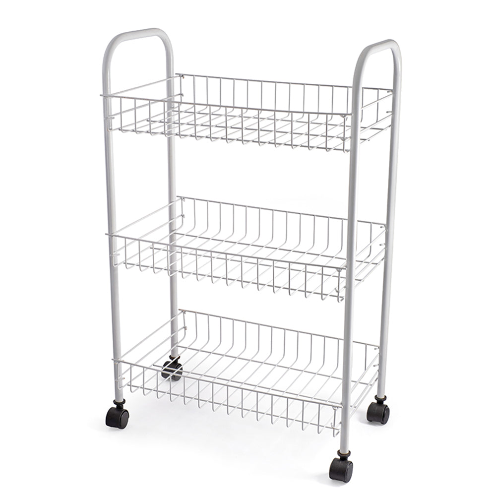 3 Tier Fruit Trolly Basket Rack Kitchen Storage Vegetable Cart Wheels Roller DIY