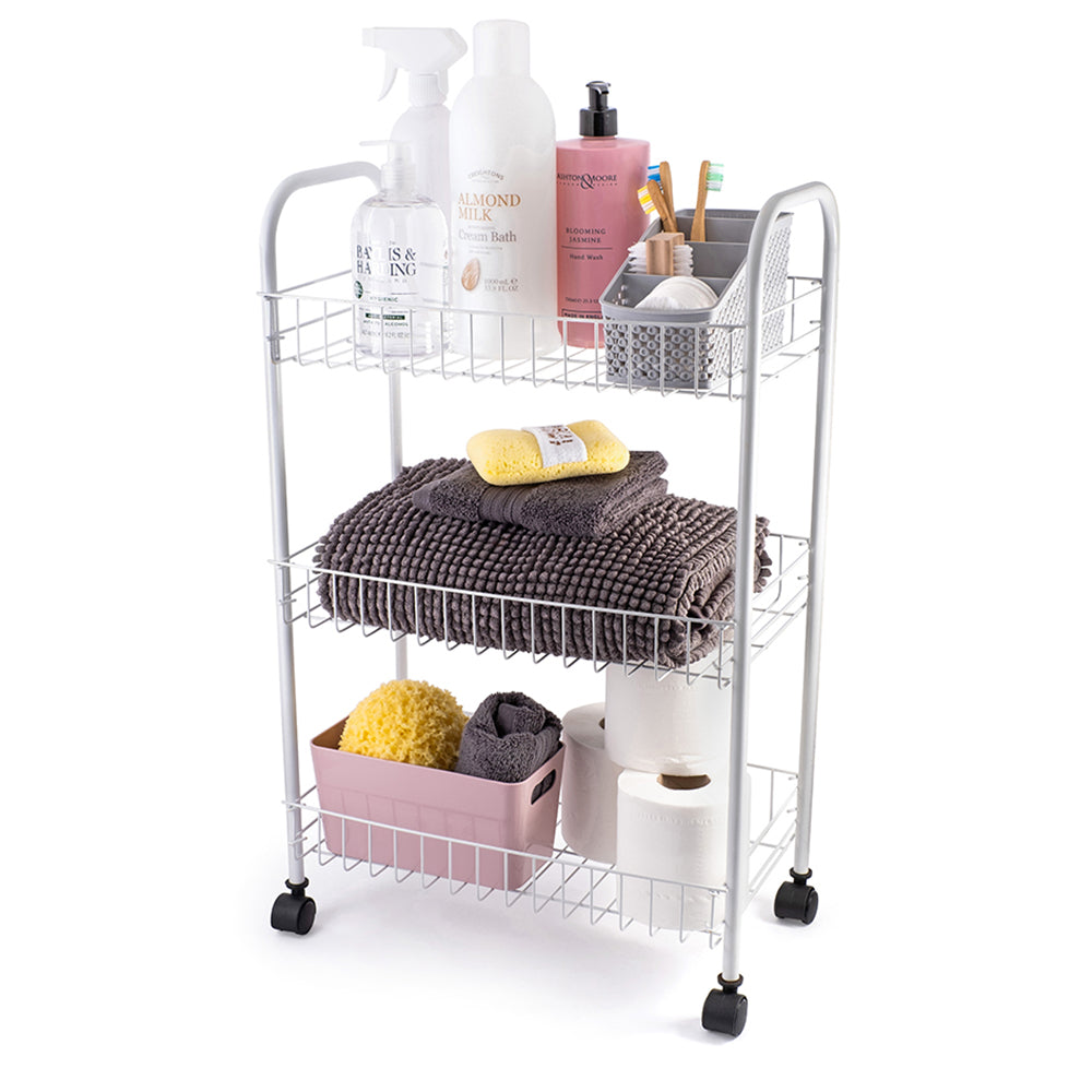 3 Tier Fruit Trolly Basket Rack Kitchen Storage Vegetable Cart Wheels Roller DIY