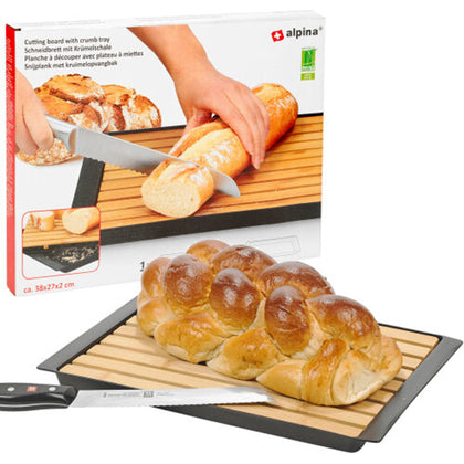 Bamboo Wooden Cutting Board With Crumb Catcher Tray Bread Chopping Slicing Board