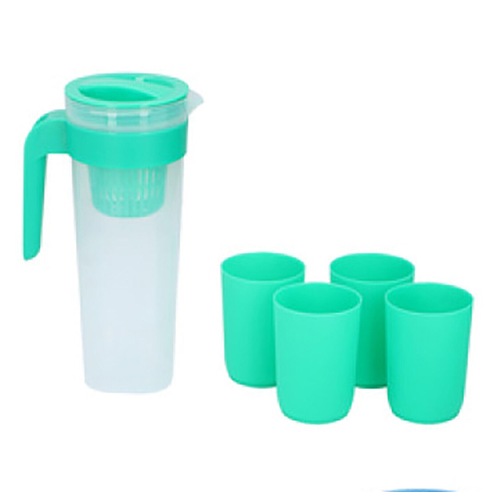 1L Plastic Jug W/ 4x Cups Bottle Pitcher Picnic Water Juice Fridge Camping Party