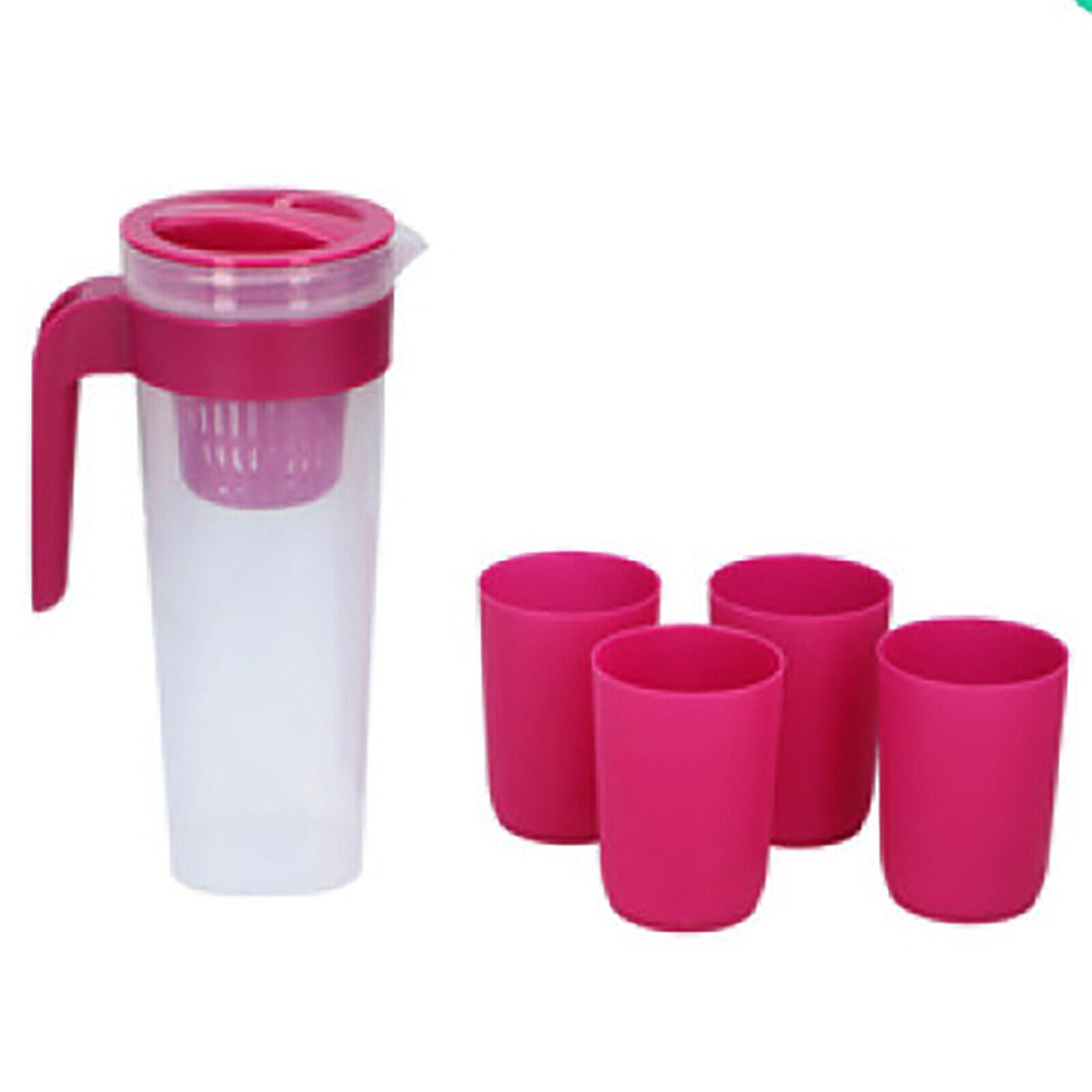 1L Plastic Jug W/ 4x Cups Bottle Pitcher Picnic Water Juice Fridge Camping Party