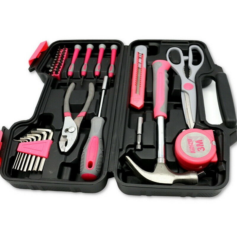 39Pc Ladies Pink Tool Kit Set Hard Case Household DIY Precision Screwdriver Bits