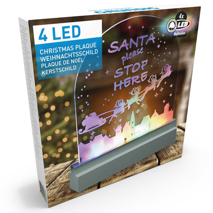 4 LED Christmas 'SANTA PLEASE STOP HERE' Illuminated Desk Night Light Lamp XMAS