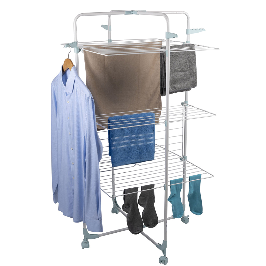 30M Clothes Airer Drying 3 Tier Rack Foldable Laundry Dryer Roller Wheeled Hook