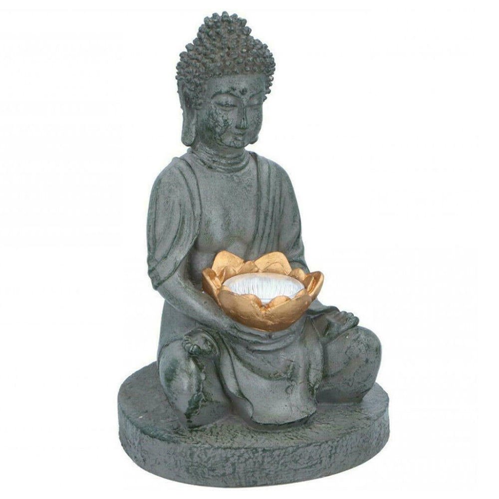 Garden Ornament Solar Powered Buddha Stone Effect Outdoor Statue LED Light 27cm