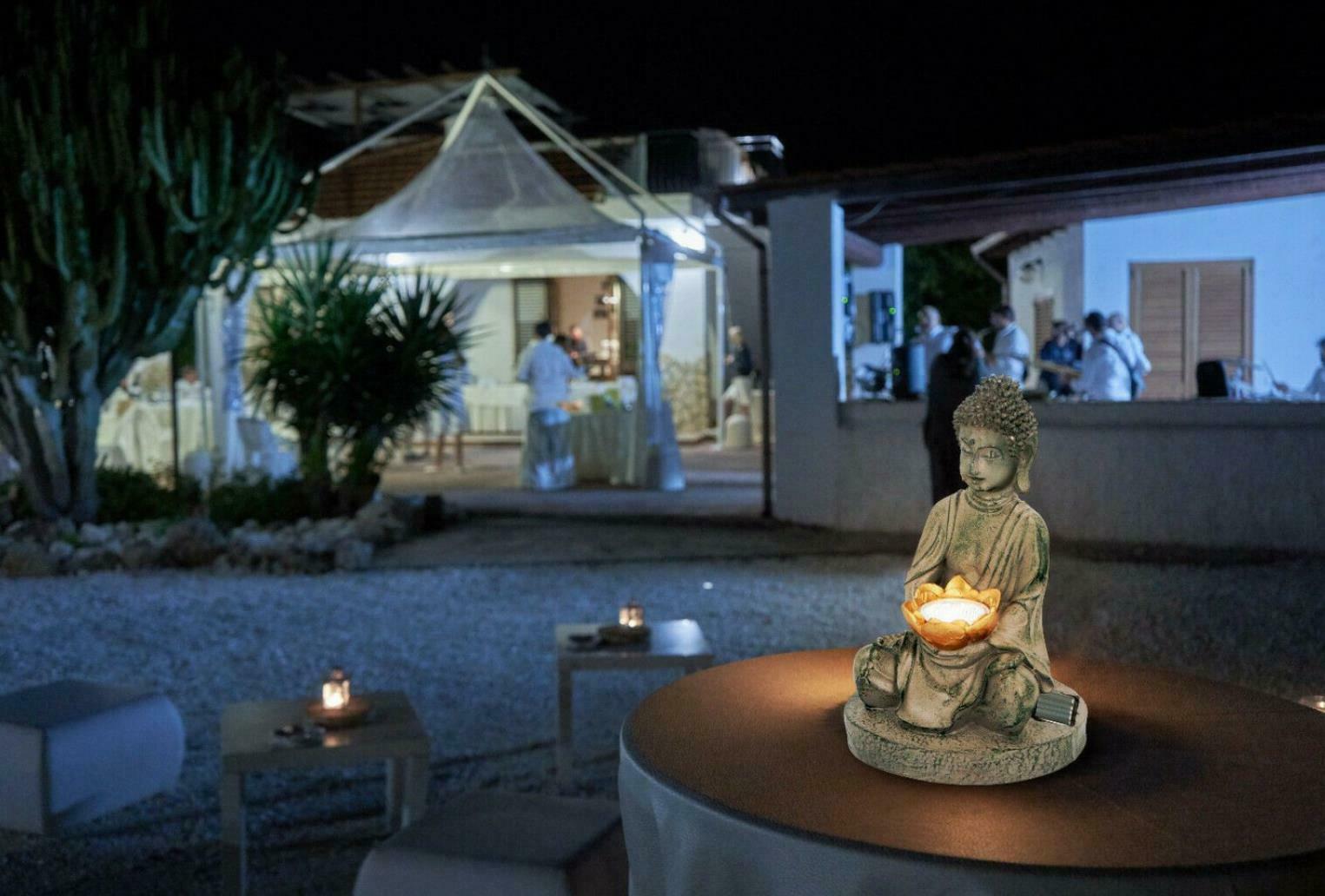 Garden Ornament Solar Powered Buddha Stone Effect Outdoor Statue LED Light 27cm