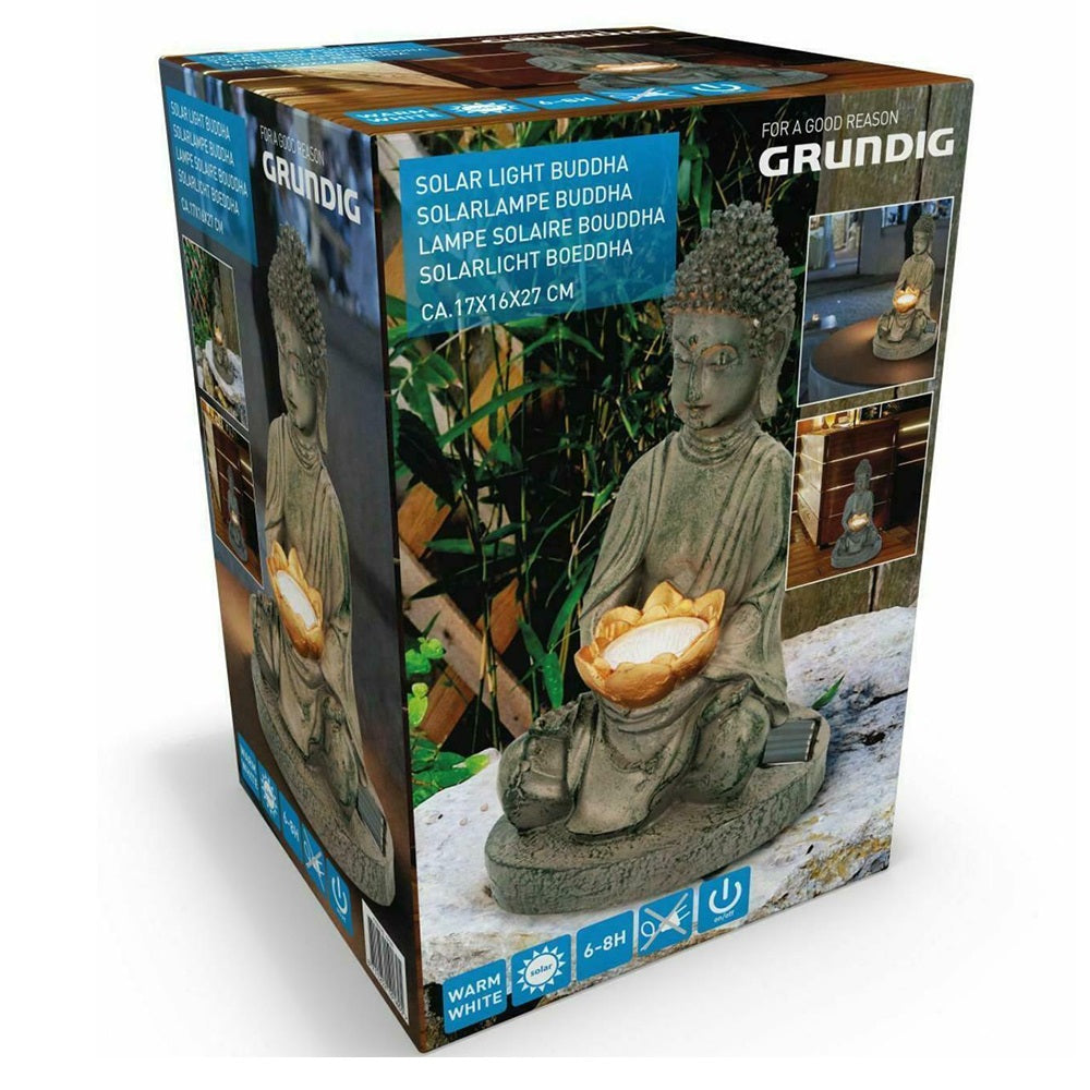 Garden Ornament Solar Powered Buddha Stone Effect Outdoor Statue LED Light 27cm