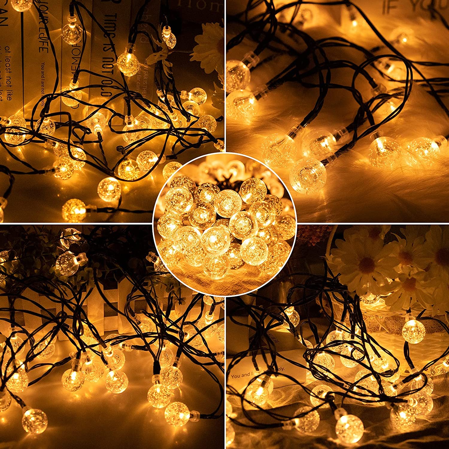 30/50 LED Solar Powered Garden Party Fairy String Crystal Ball Lights Outdoor UK