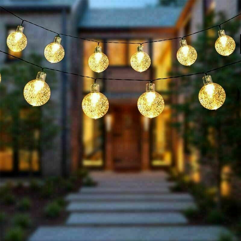 30/50 LED Solar Powered Garden Party Fairy String Crystal Ball Lights Outdoor UK