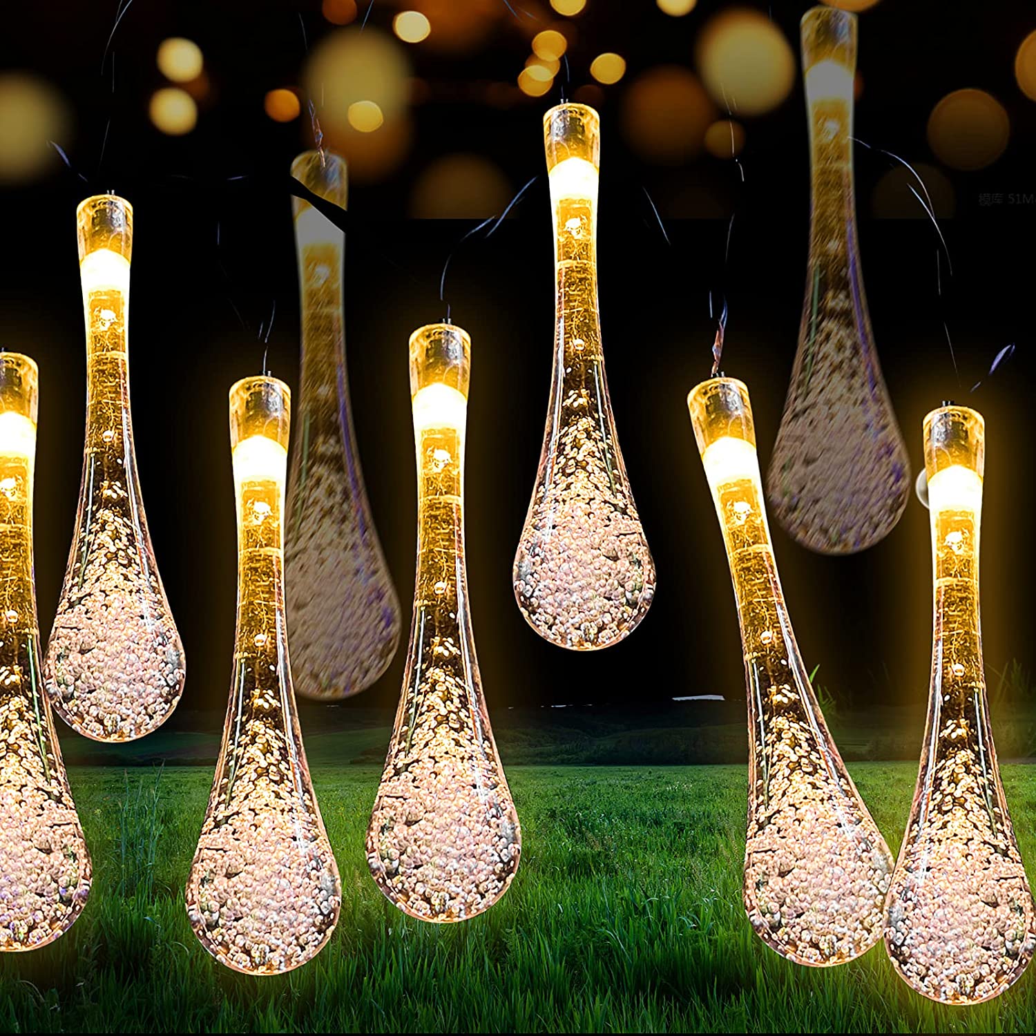 20 LED Teardrop Raindrop Garden Solar String Light 8 Modes Outdoor Party BBQ UK