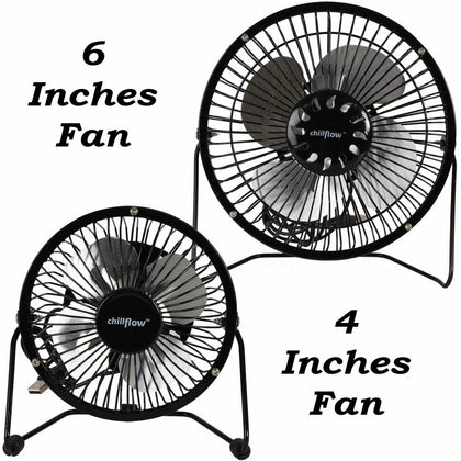 4'' 6'' Mini USB Desk Fan Personal Cooler Cooling Table All Metal Quite Portable