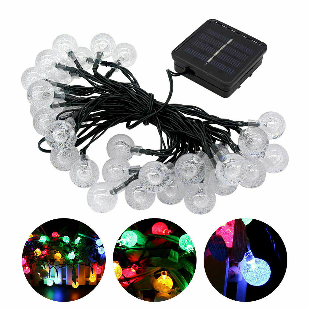 30/50 LED Solar Powered Garden Party Fairy String Crystal Ball Lights Outdoor UK