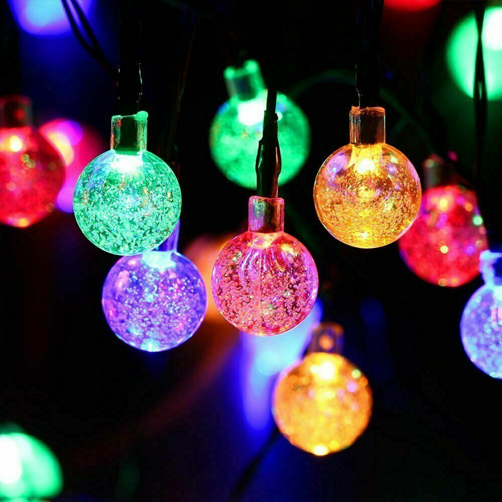 30/50 LED Solar Powered Garden Party Fairy String Crystal Ball Lights Outdoor UK