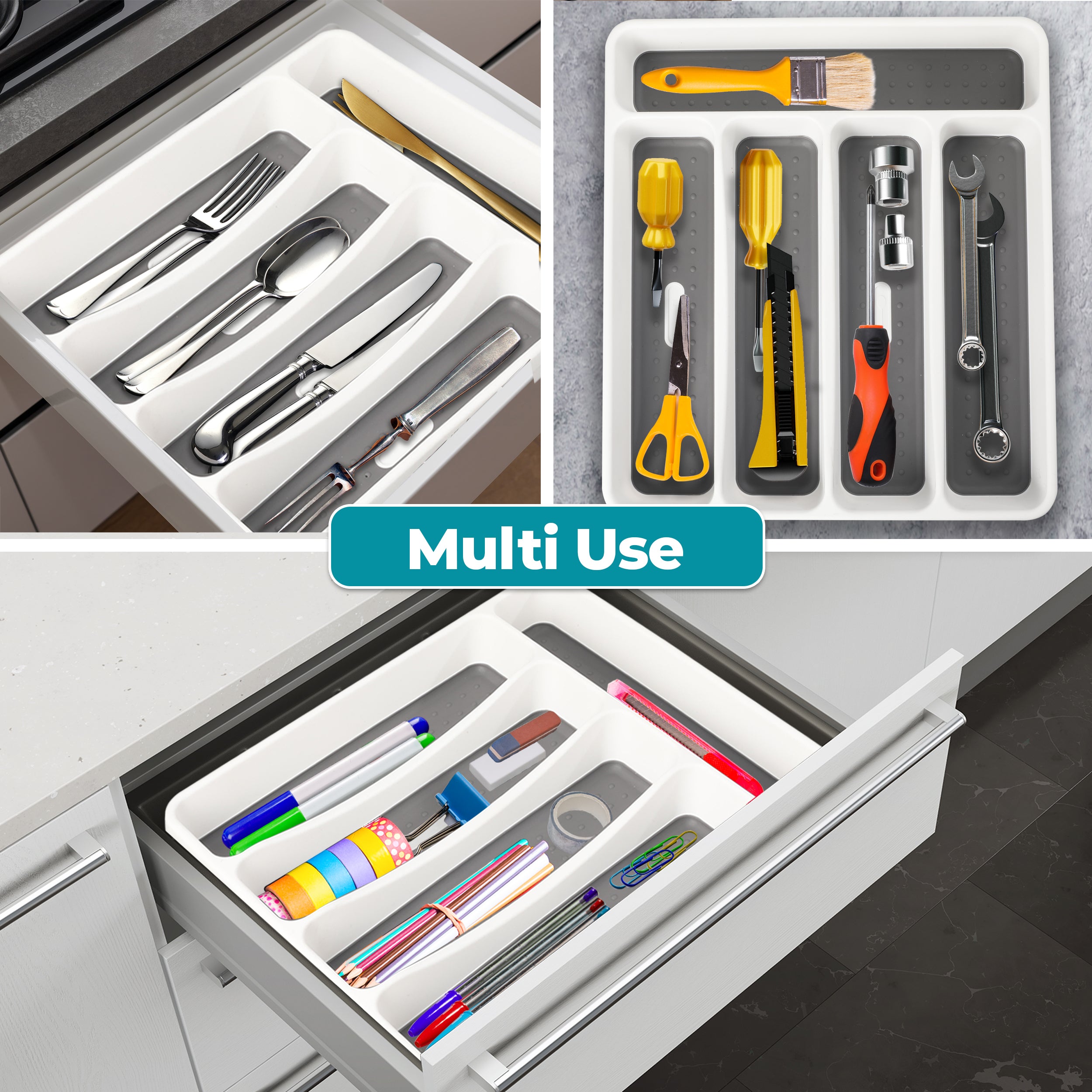 Plastic Kitchen Cutlery Tray Organiser Rack Holder Drawer Insert Tidy Storage