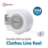 30m Retractable Clothes Reel Double Washing Line Wall Mounted Outdoor