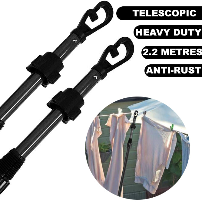 Telescopic Washing Line Prop Pole Clothesline Dry Clothes Drying Airer Support