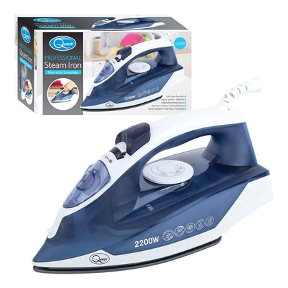 Quest 2200W Handheld Professional Steam Iron Non Stick Soleplate Self Cleaning B