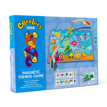 CBeebies Magnetic Fishing Game Wooden Board Flash Cards Learn Play 10 Creatures