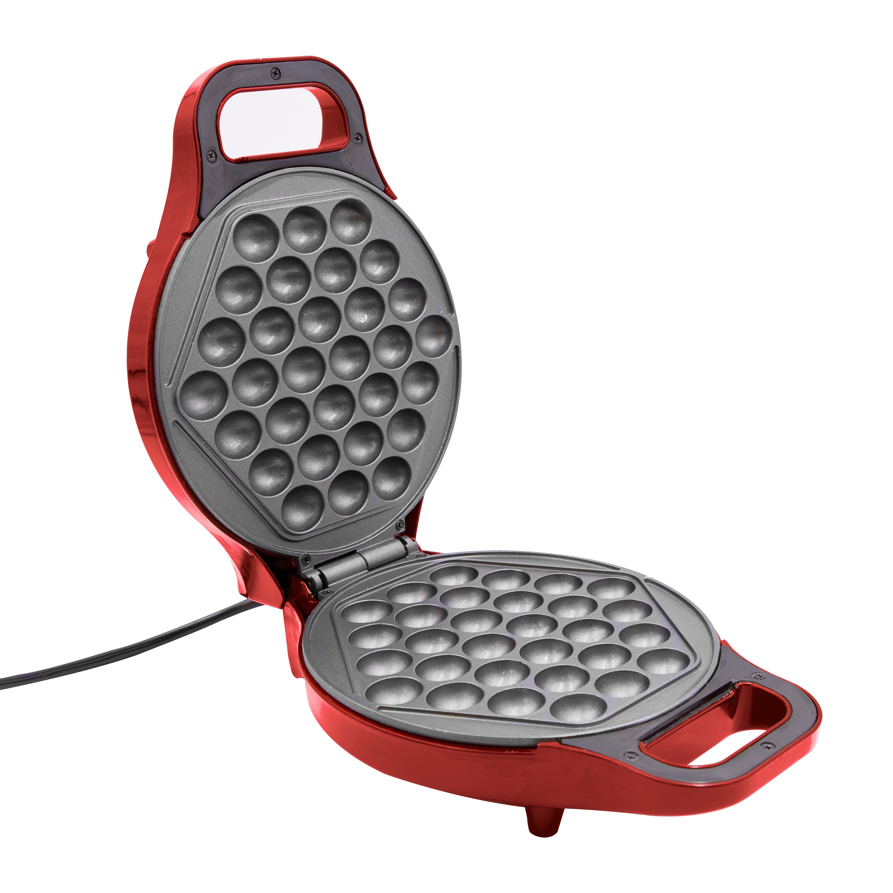 700W Non-Stick Bubble Waffle Maker Pan Egg Cake 180° Rotary System Metallic RED