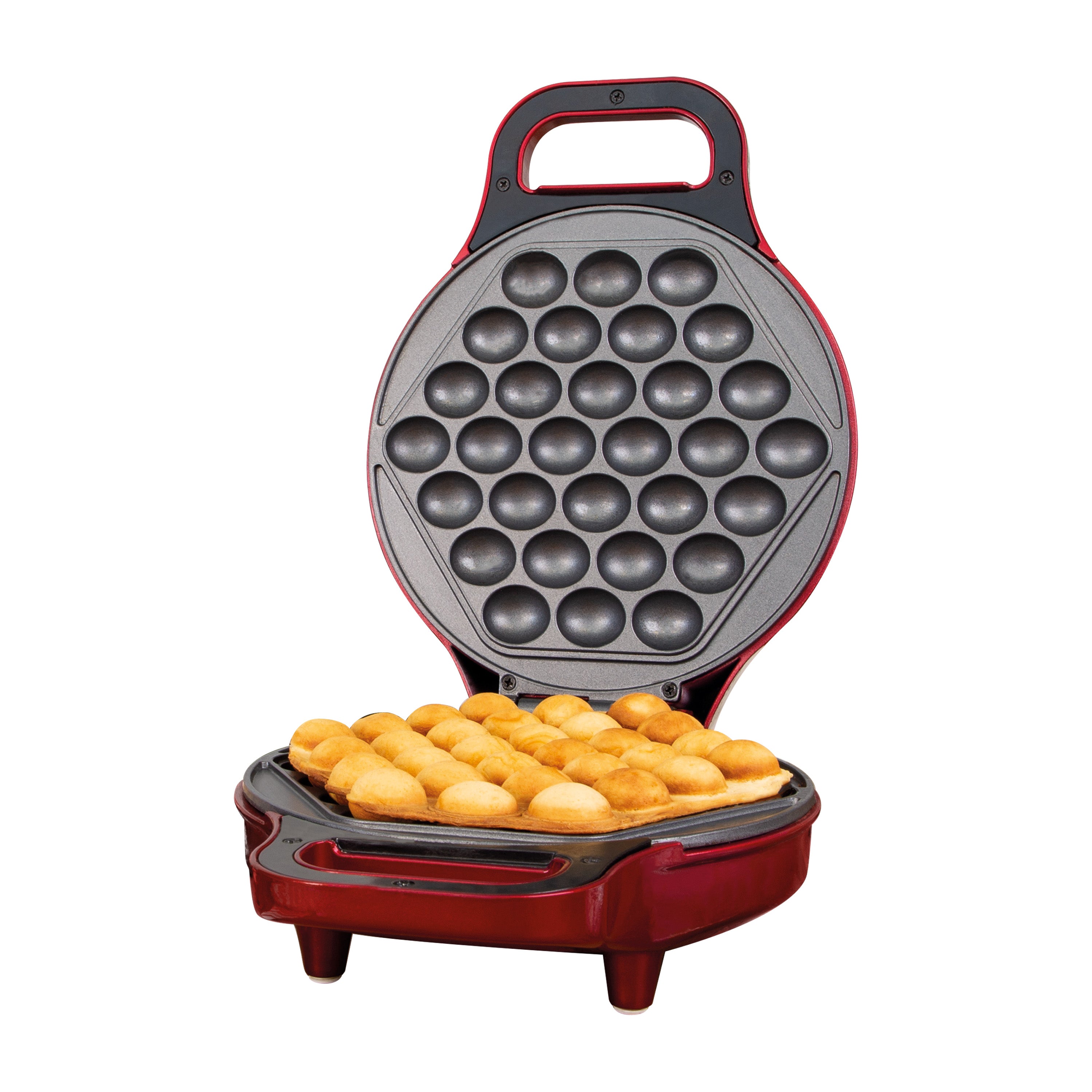 700W Non-Stick Bubble Waffle Maker Pan Egg Cake 180° Rotary System Metallic RED