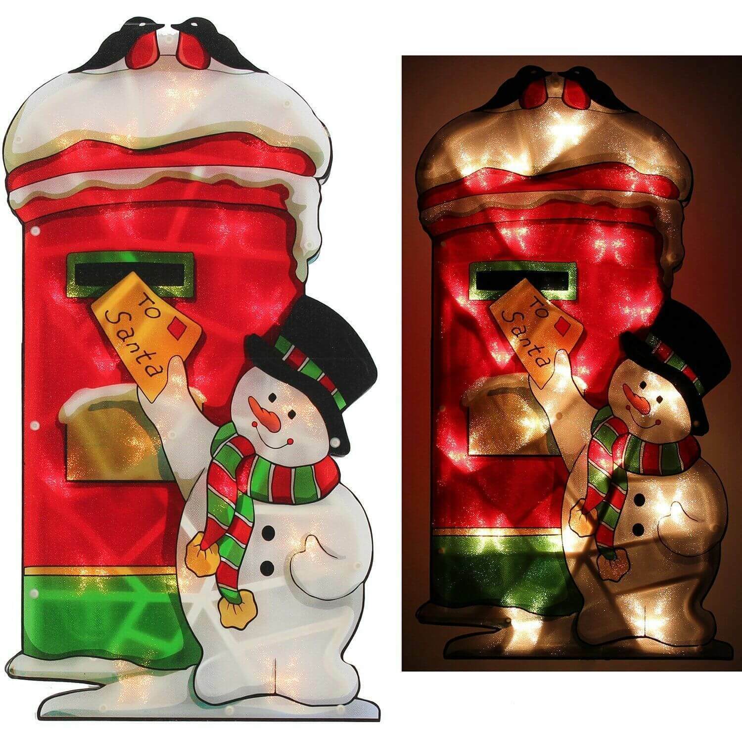 Large Christmas Window Silhouette Double-Sided LED Xmas Lights Metallic Sign POD