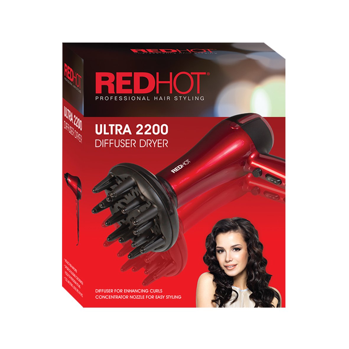 2200W Red Hot Professional Style Hair Dryer w/ Diffuser & Nozzle Salon StylerPro