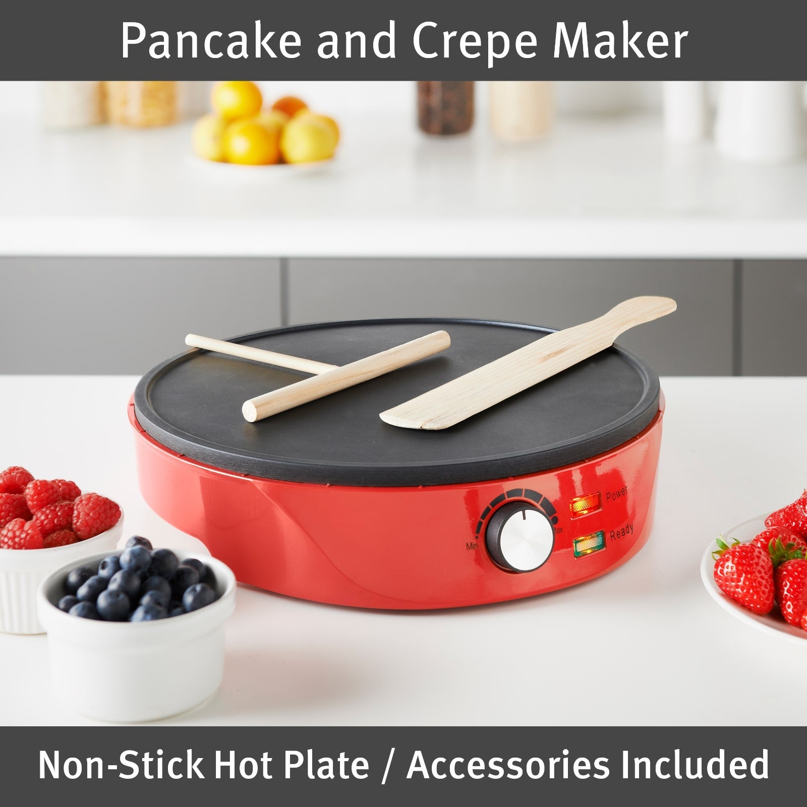 1000W Pancake & Crepe Maker Non Stick Temperature Control Spreader Spatula 30cm