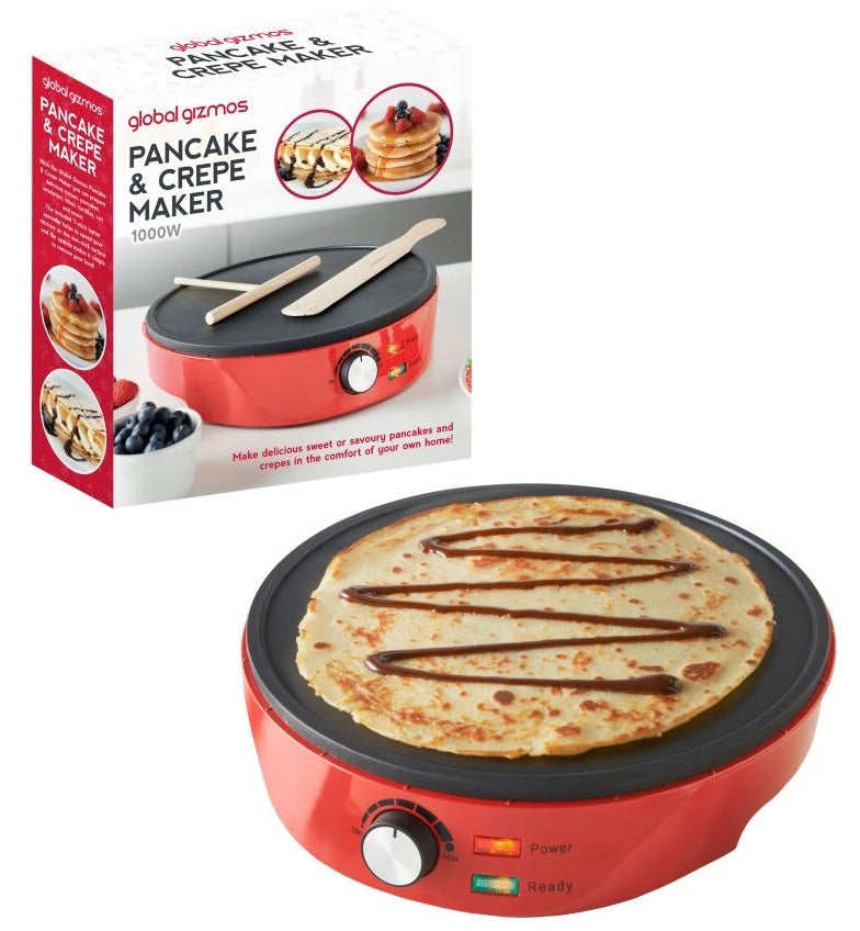 1000W Pancake & Crepe Maker Non Stick Temperature Control Spreader Spatula 30cm