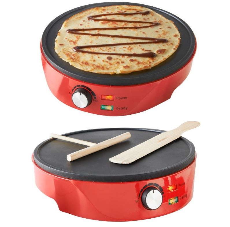 1000W Pancake & Crepe Maker Non Stick Temperature Control Spreader Spatula 30cm