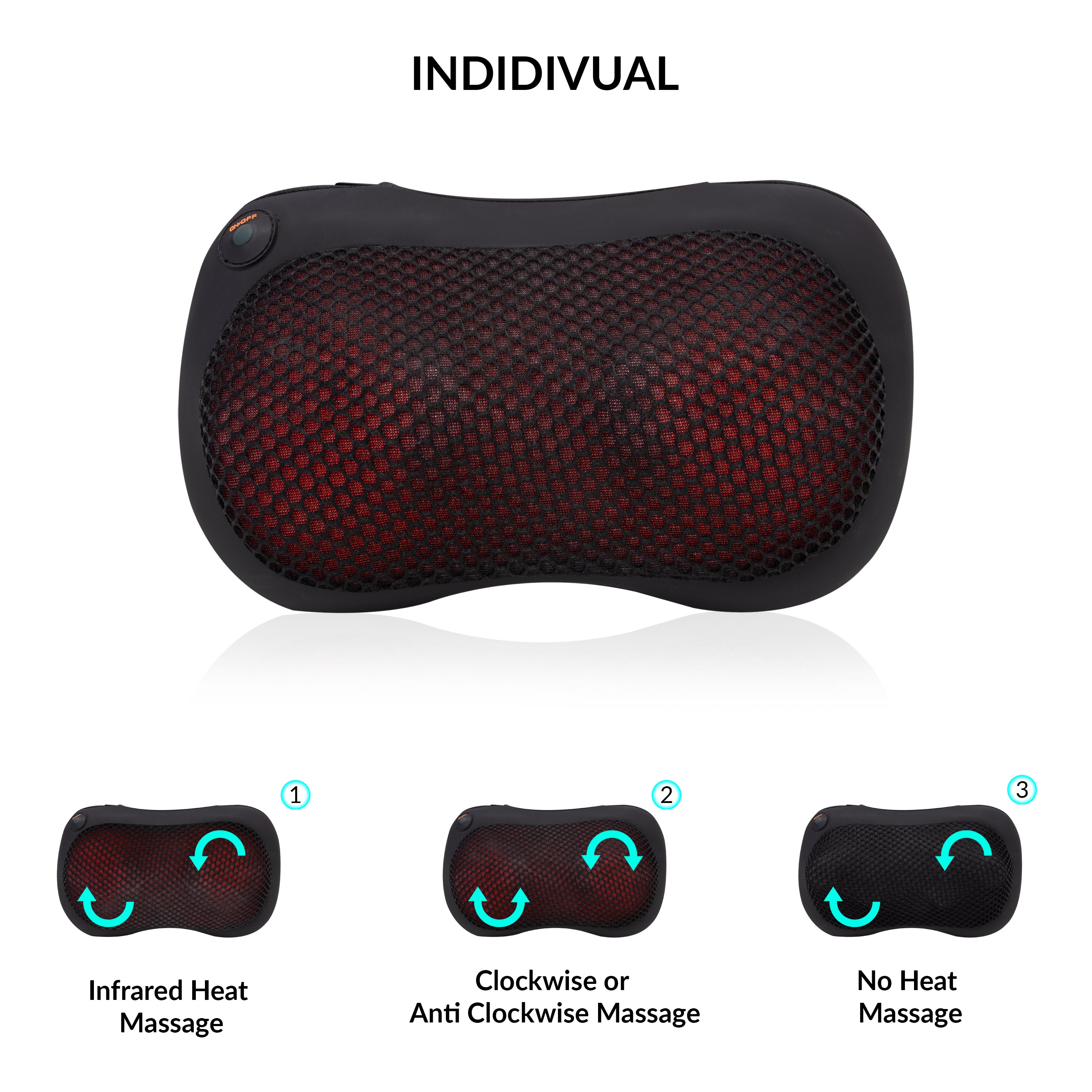 Electric Shiatsu Cervical Massager Pillow Heat Back Neck Lumbar Home Car Cushion