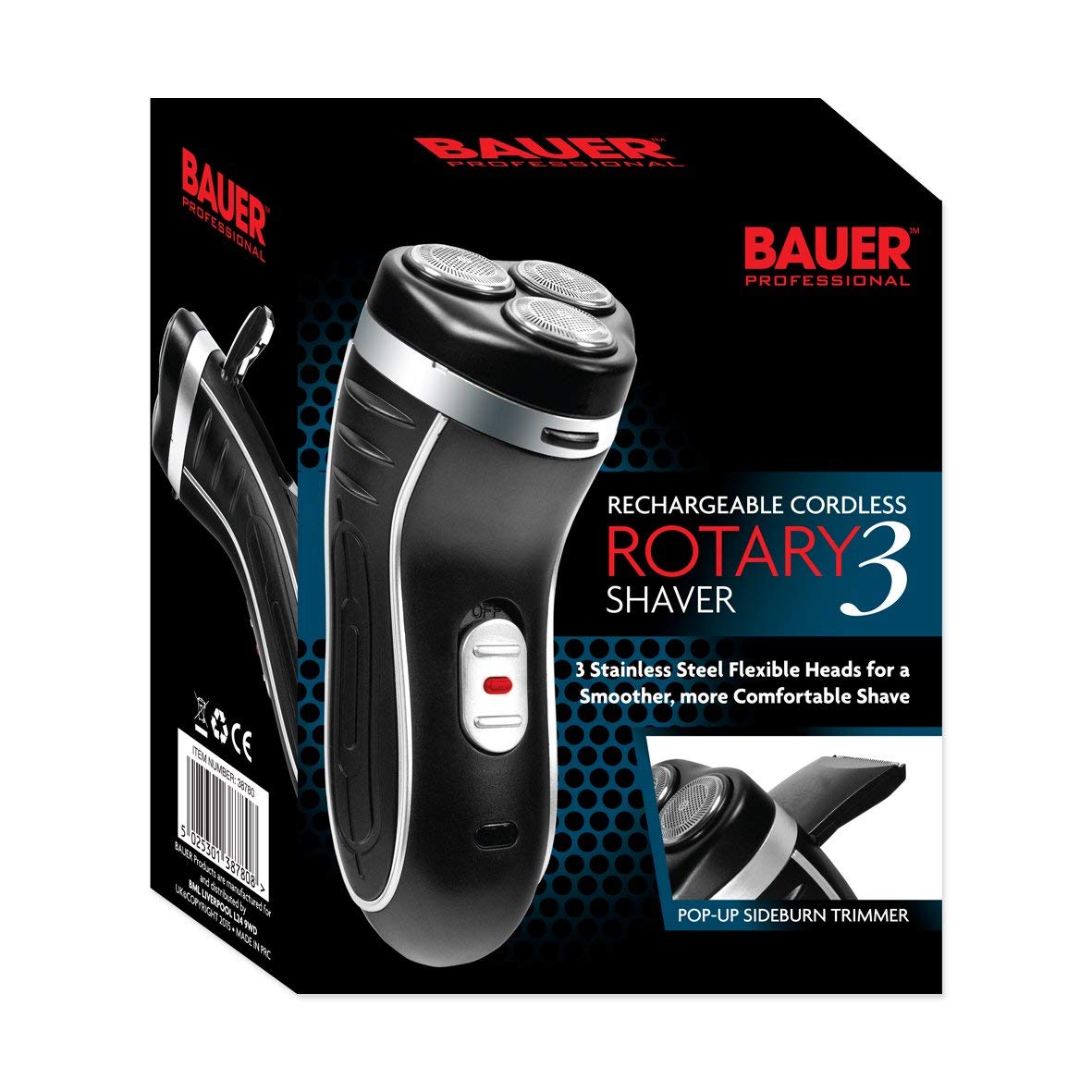 BAUER Rechargeable Cordless Mens Electric Rotary Shaver Razor Sideburn Trimmer