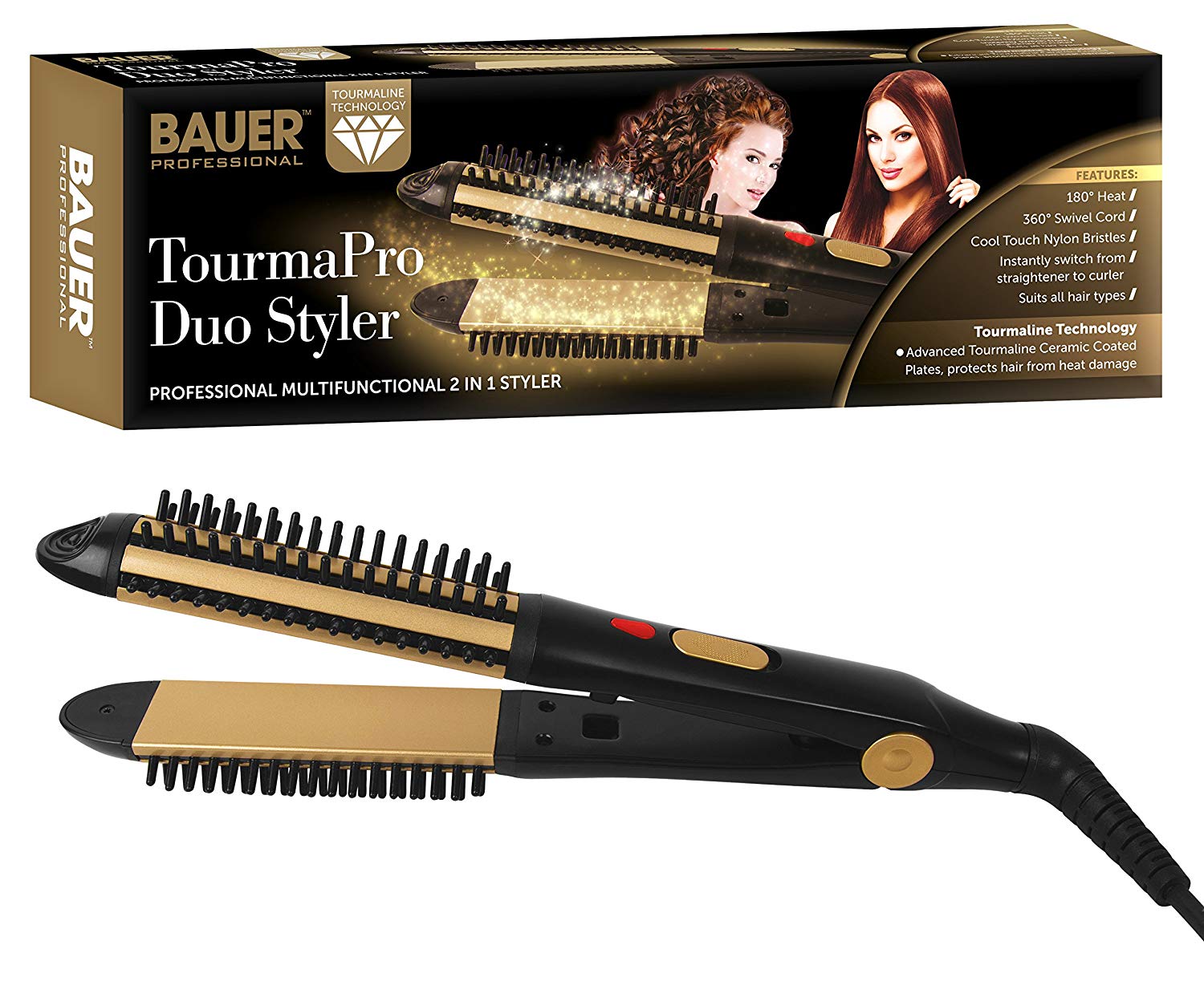 Bauer Professional Tourmaline Ionic Ceramic 2 in 1 Hair Curling and Straightener