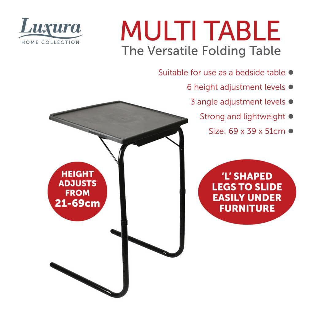 Black Folding Table Buddy  Full Height Bedside Portable Adjustable Desk Mobile