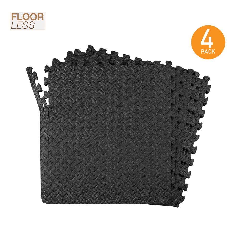 4PK Interlocking Floor Mat Gym Flooring Fitness Gymnastics Soft Foam Floor Black