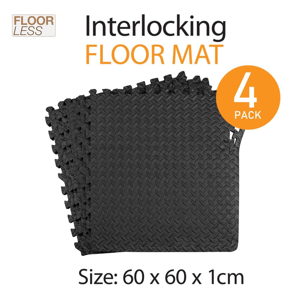 4PK Interlocking Floor Mat Gym Flooring Fitness Gymnastics Soft Foam Floor Black