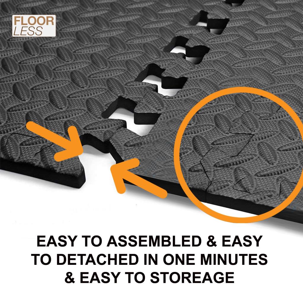 4PK Interlocking Floor Mat Gym Flooring Fitness Gymnastics Soft Foam Floor Black