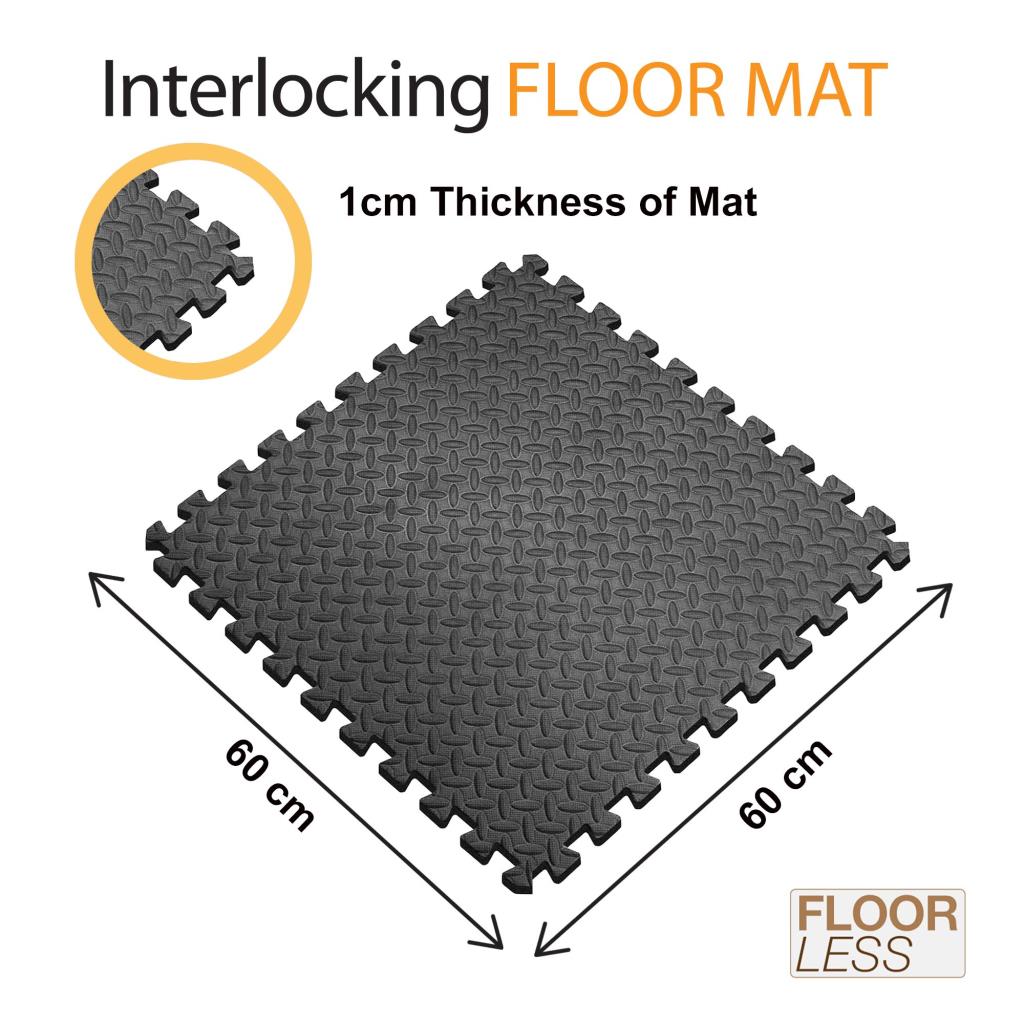 4PK Interlocking Floor Mat Gym Flooring Fitness Gymnastics Soft Foam Floor Black