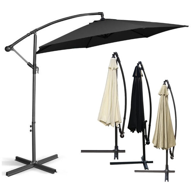 3M Hanging Garden Parasol Sunshade Banana Patio Umbrella Crank Tilt Cantilever