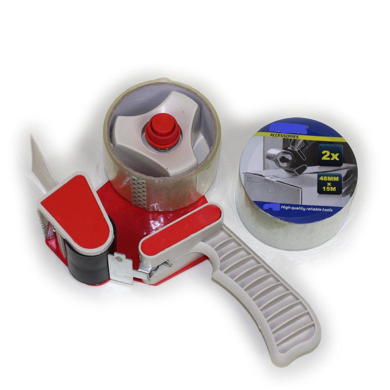 Packing Packaging Tape Gun Dispenser + 2 Free Clear Rolls 48mmx15M Parcel Strong