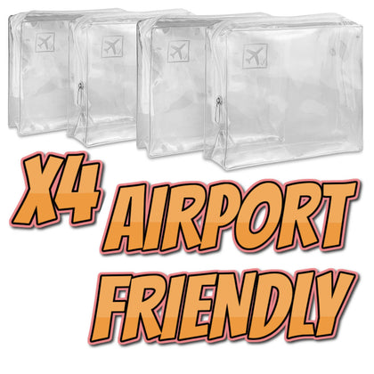 4 X Toiletry Airport Security Holiday Travel Bags - Clear Plastic Makeup Liquids